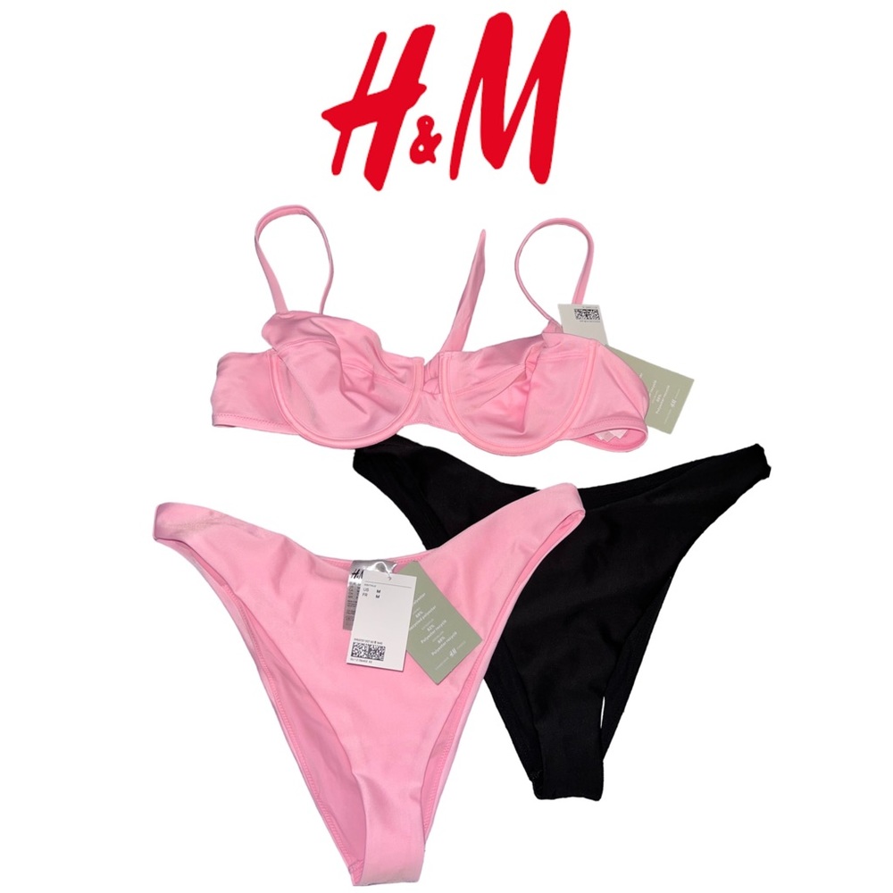 H&M, bikini 3 piece set, size Medium, pink & black, BNWT